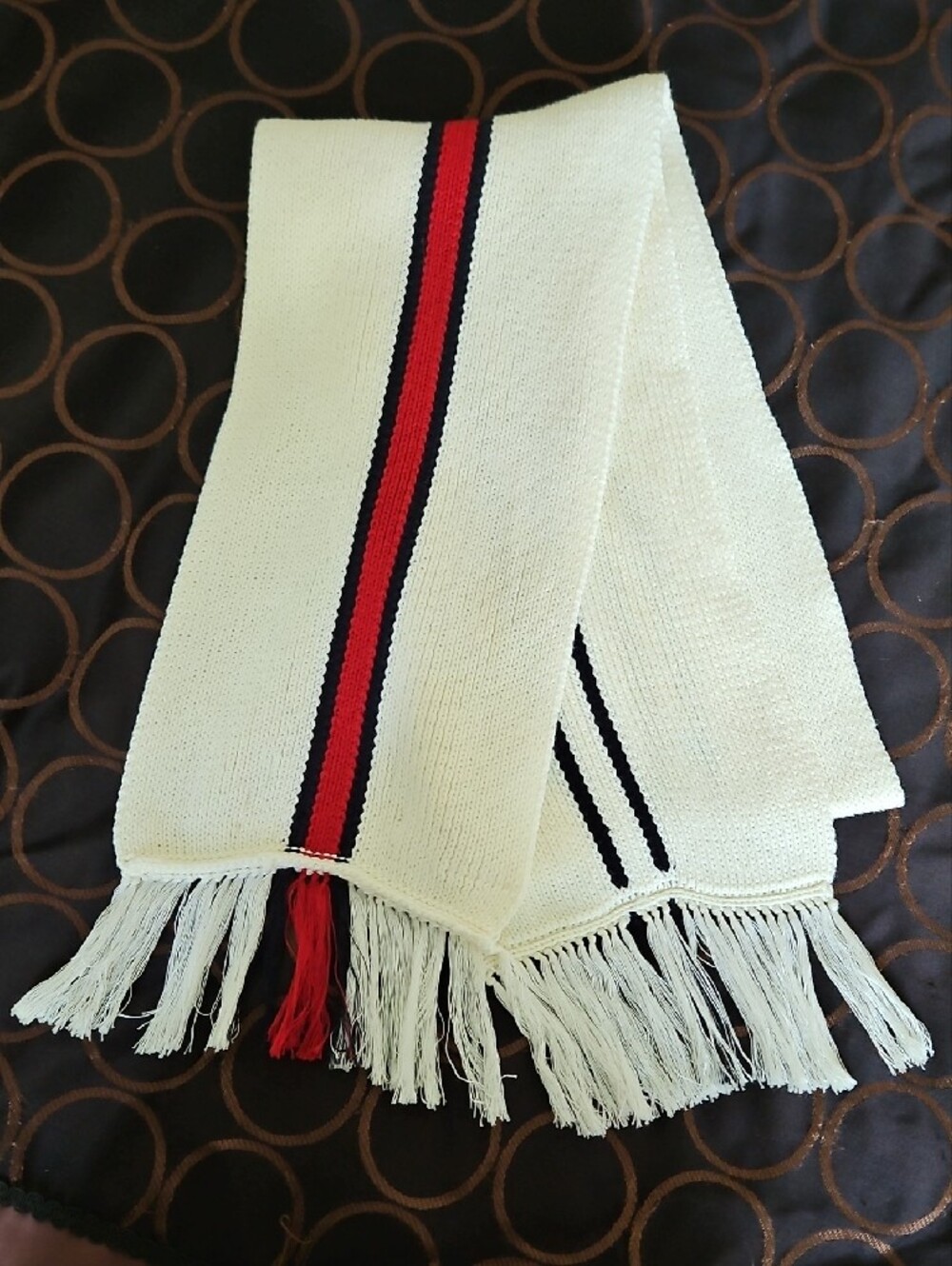 Tommy Hilfiger Cream Scarf with Red and Black Center Stripe - NWOT